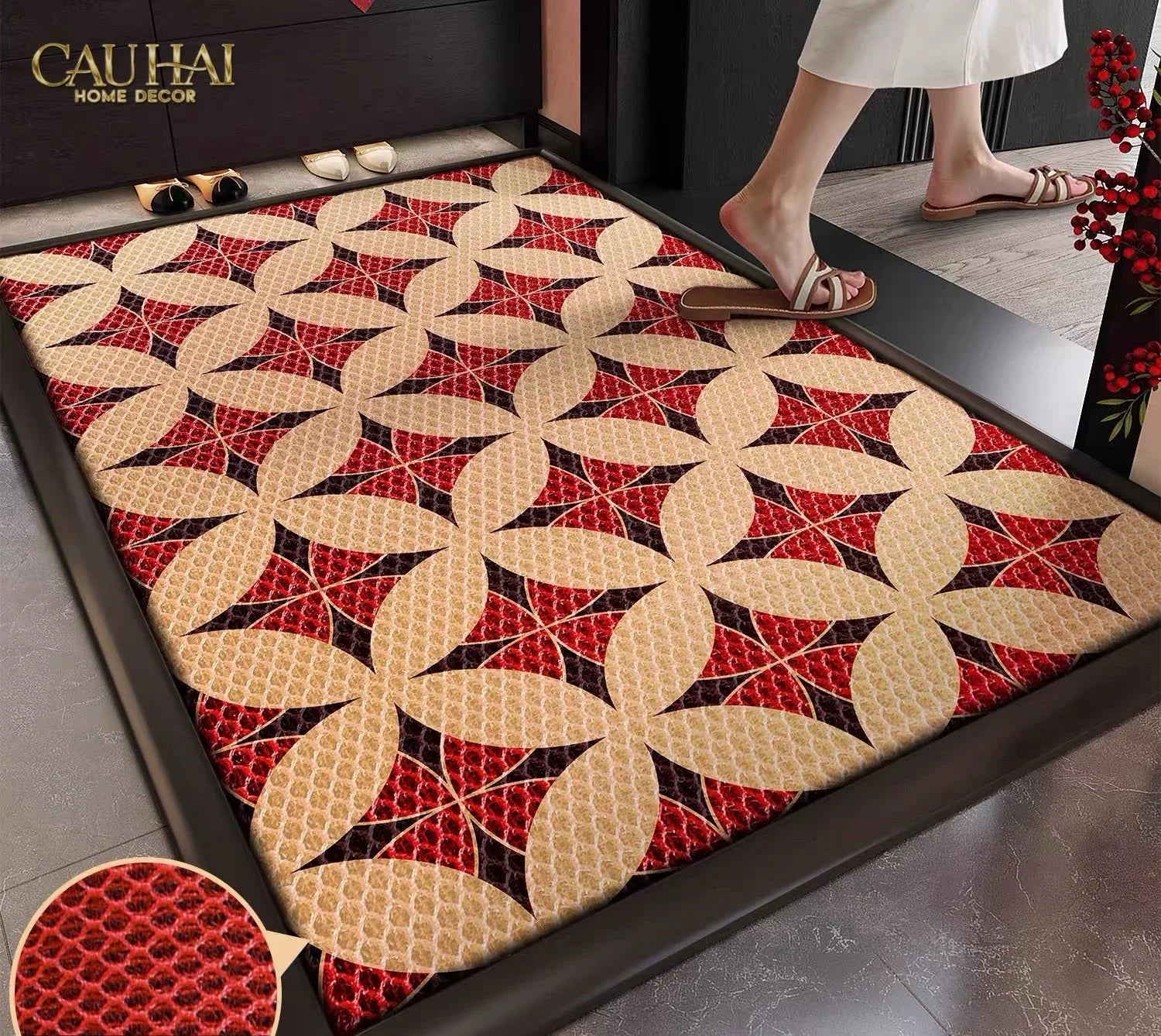 Thảm Ngăn Bụi Coil Fiber Đan Vòng 80x100 - Fortune Golden Coin - Anti-Dust 3D Mats-CẬU HAI HOME DECOR