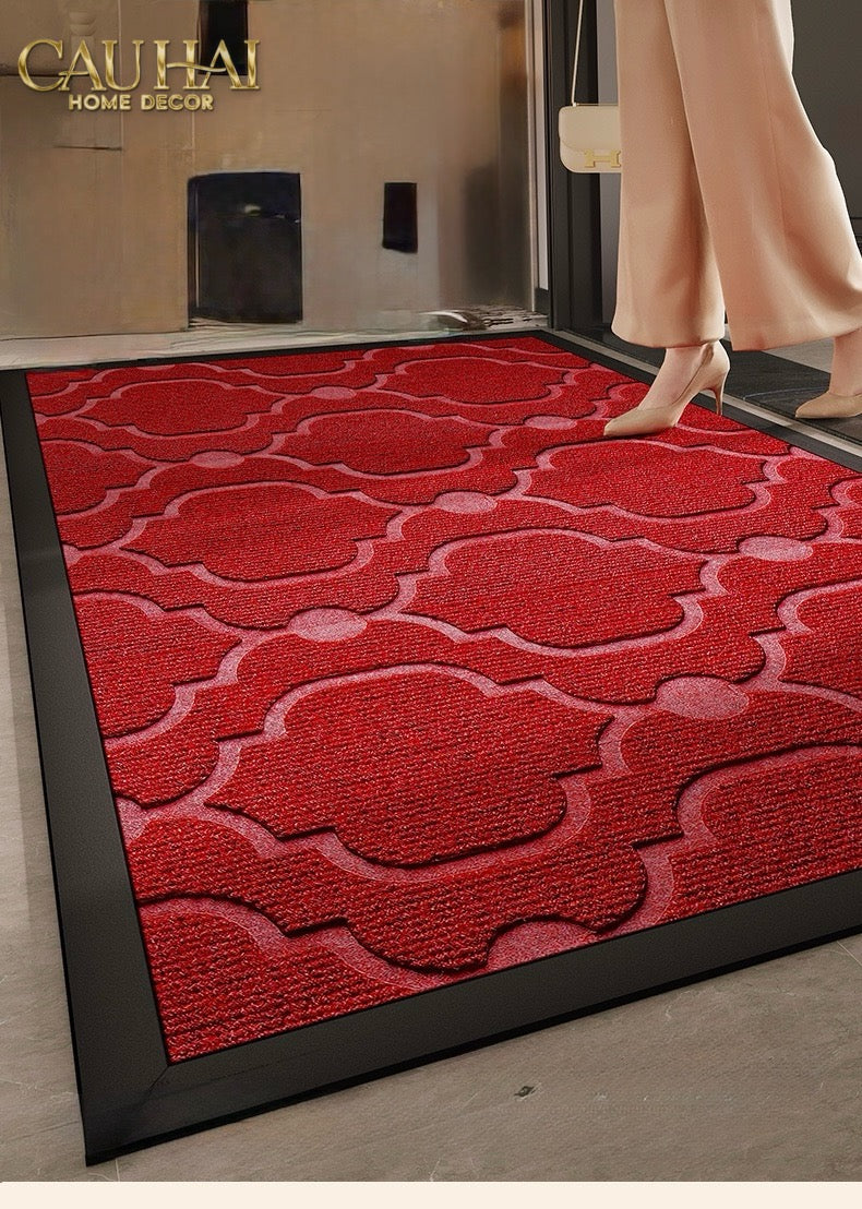 Thảm Ngăn Bụi Sợi Poly Dệt 80X100 Rouge Avalon Bienvenue - Dập Viền Da-CẬU HAI HOME DECOR