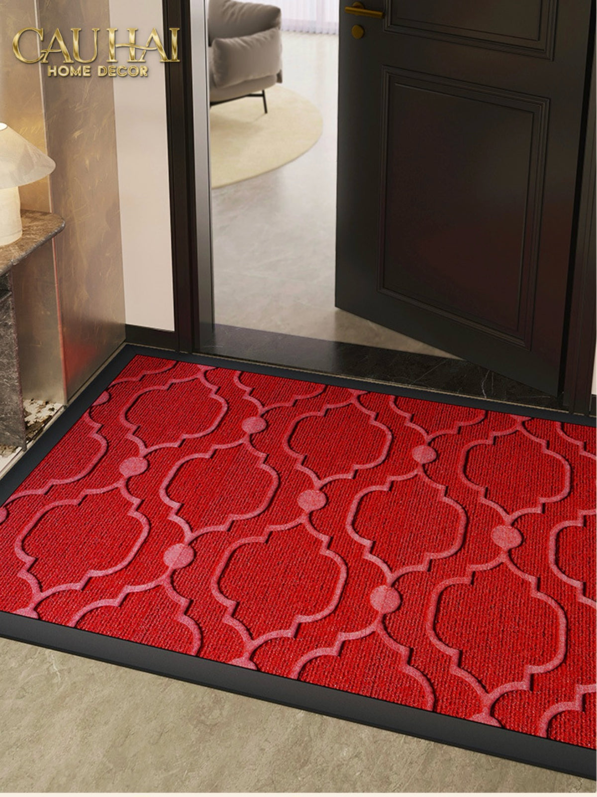 Thảm Ngăn Bụi Sợi Poly Dệt 80X100 Rouge Avalon Bienvenue - Dập Viền Da-THẢM TRẢI SÀN-CẬU HAI HOME DECOR