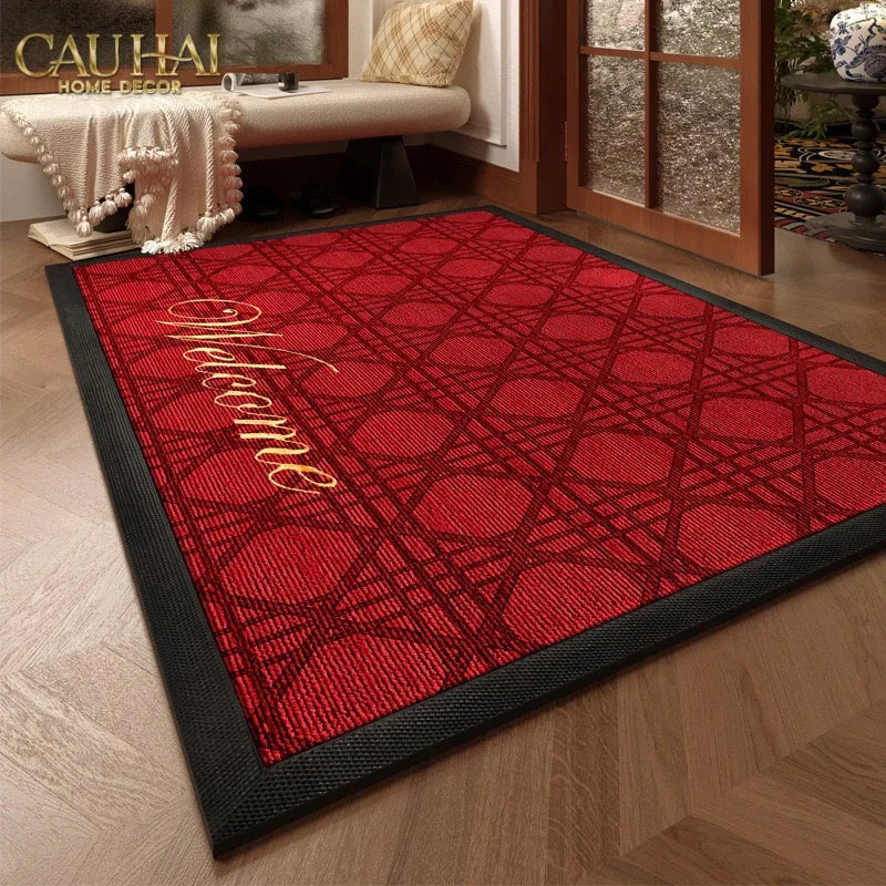 Thảm Ngăn Bụi Sợi Poly Dệt 80x100 Rouge Cannage Bienvenue - Dập Viền Da-CẬU HAI HOME DECOR