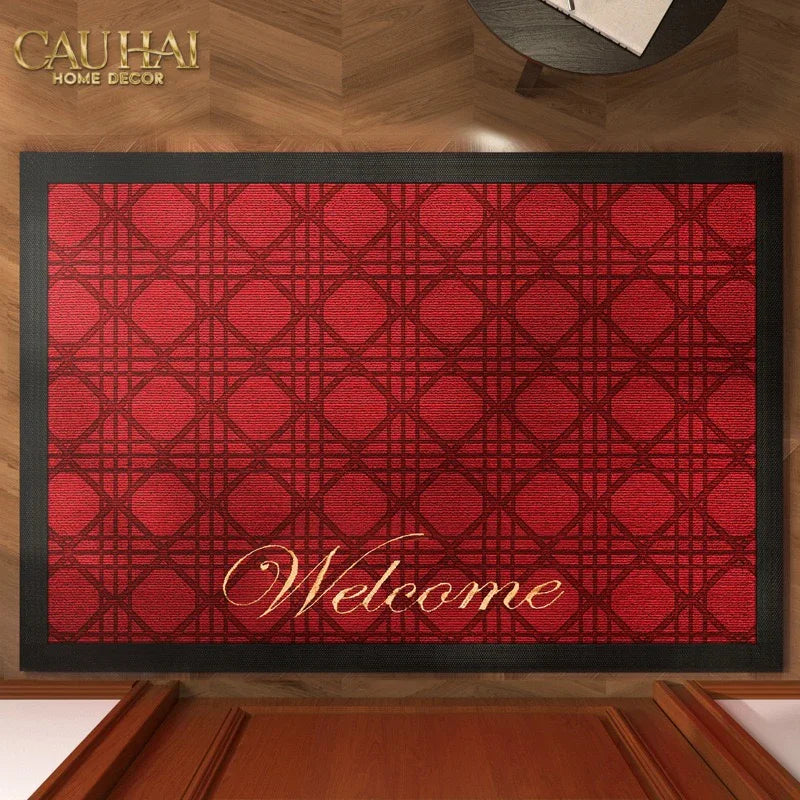 Thảm Ngăn Bụi Sợi Poly Dệt 80x100 Rouge Cannage Bienvenue - Dập Viền Da-CẬU HAI HOME DECOR