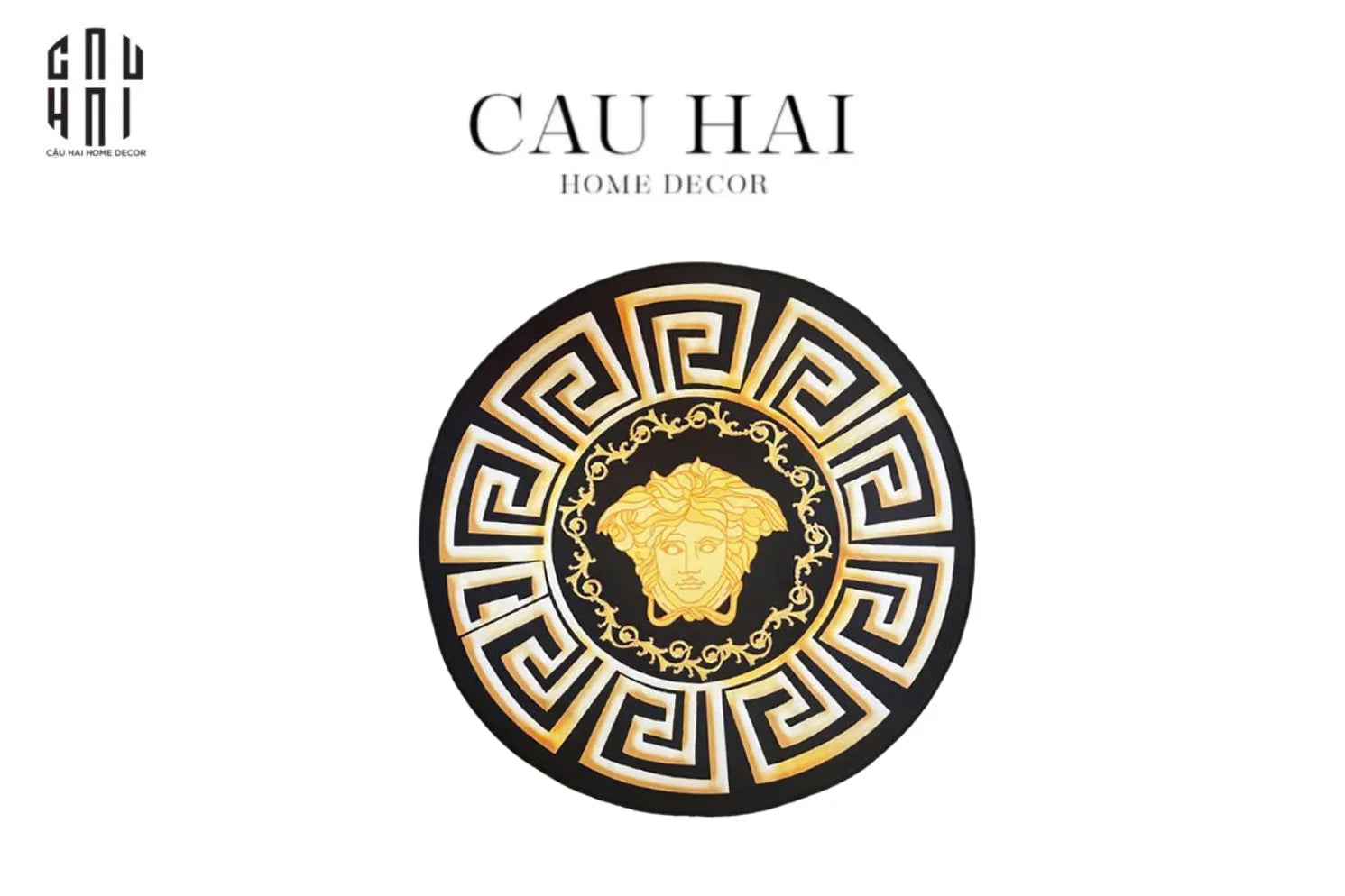 THẢM TRÒN D80 TRẢI SÀN NHUNG BỈ - ROUND CARPET GIANNI VERS. MEDUSA GREEK KEY-CẬU HAI HOME DECOR