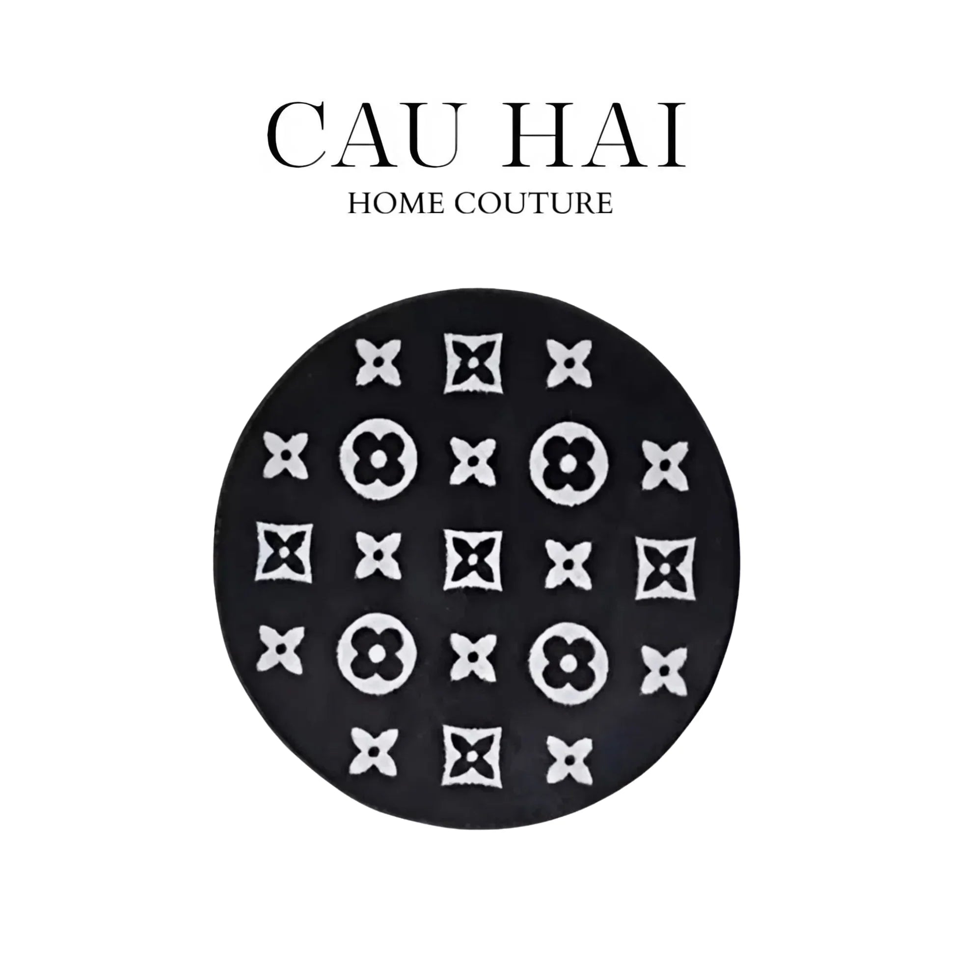 Thảm Tròn Dệt Kim - Le Noir Fleur de Monogram D100-CẬU HAI HOME DECOR