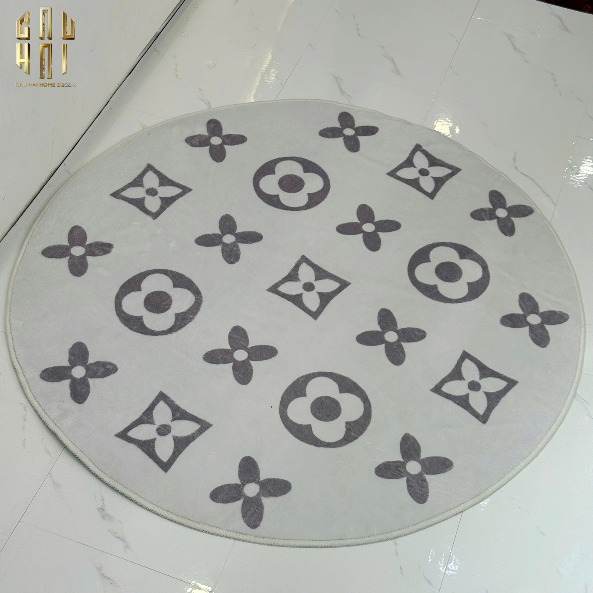 THẢM TRÒN DỆT KIM - LOUIS.V LE IVORY MONO D100/120-CẬU HAI HOME DECOR