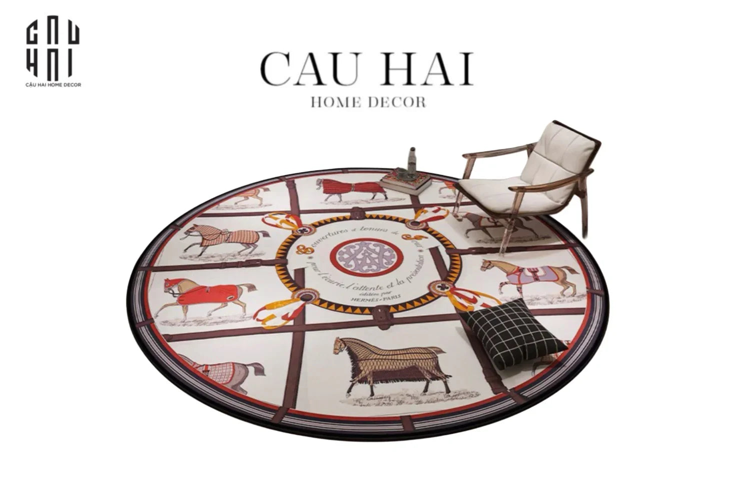 Thảm Tròn Nhung Bỉ D100 - Brun Et Blanc Renaissance-CẬU HAI HOME DECOR