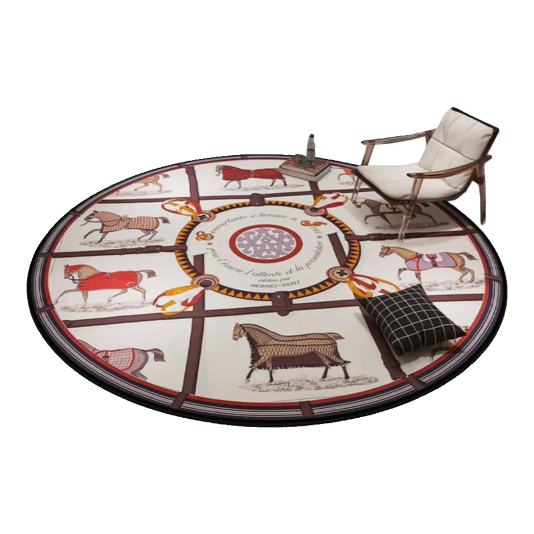 Round Belgian Velvet Carpet D100 - Brun Et Blanc Renaissance