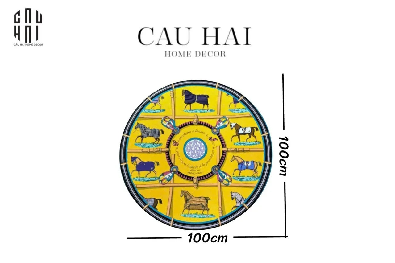 THẢM TRÒN NHUNG BỈ D100 - ROUND CARPET JAUNE BLEU RENAISSANCE-CẬU HAI HOME DECOR