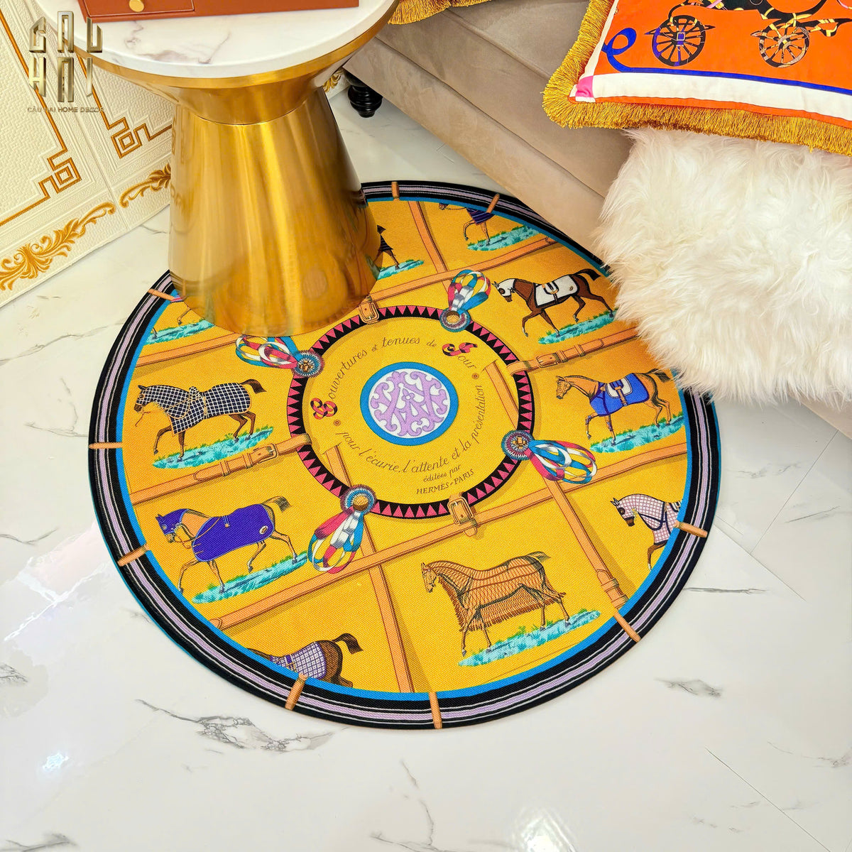 Thảm Tròn Nhung Bỉ D100 - Round Carpet Jaune Bleu Renaissance-THẢM TRÒN - THẢM BED-CẬU HAI HOME DECOR