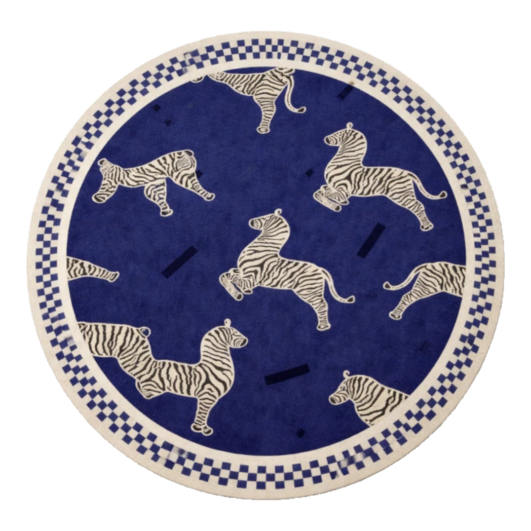 Belgian Velvet Round Rug - La Danse Du Zèbre - Indigo Blue
 D140