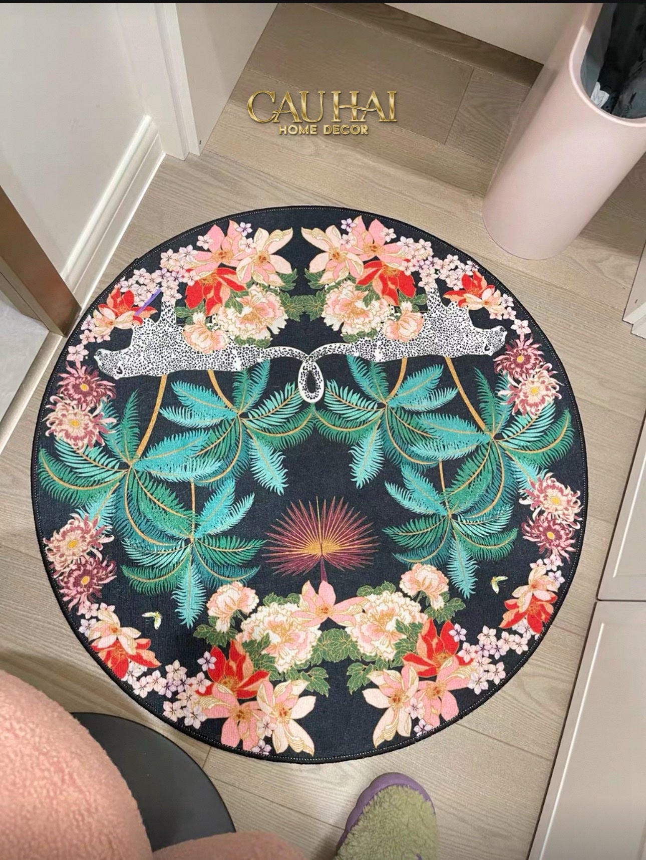 Thảm Tròn Nhung Bỉ D160 - Nocturne Jungle Panthera - CẬU HAI HOME DECOR