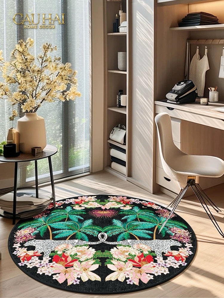 Thảm Tròn Nhung Bỉ D160 - Nocturne Jungle Panthera - CẬU HAI HOME DECOR