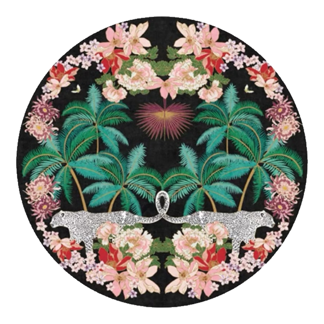 Belgian Velvet Round Rug D160 - Nocturne Jungle Panthera