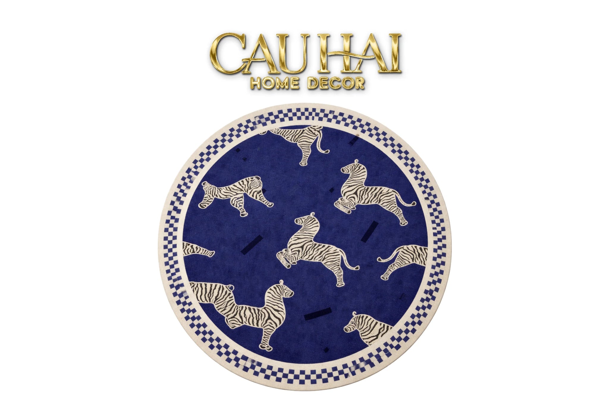 Thảm Tròn Nhung Bỉ - La Danse Du Zèbre - Bleu Indigo D140-CẬU HAI HOME DECOR