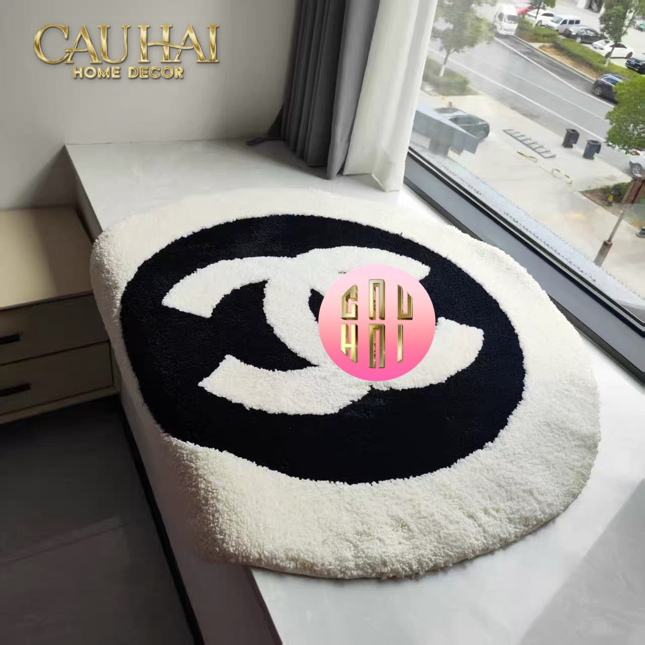 Thảm Tròn Sợi Dệt D100 - Blanche Iconique Coco Spéciale Édition-CẬU HAI HOME DECOR