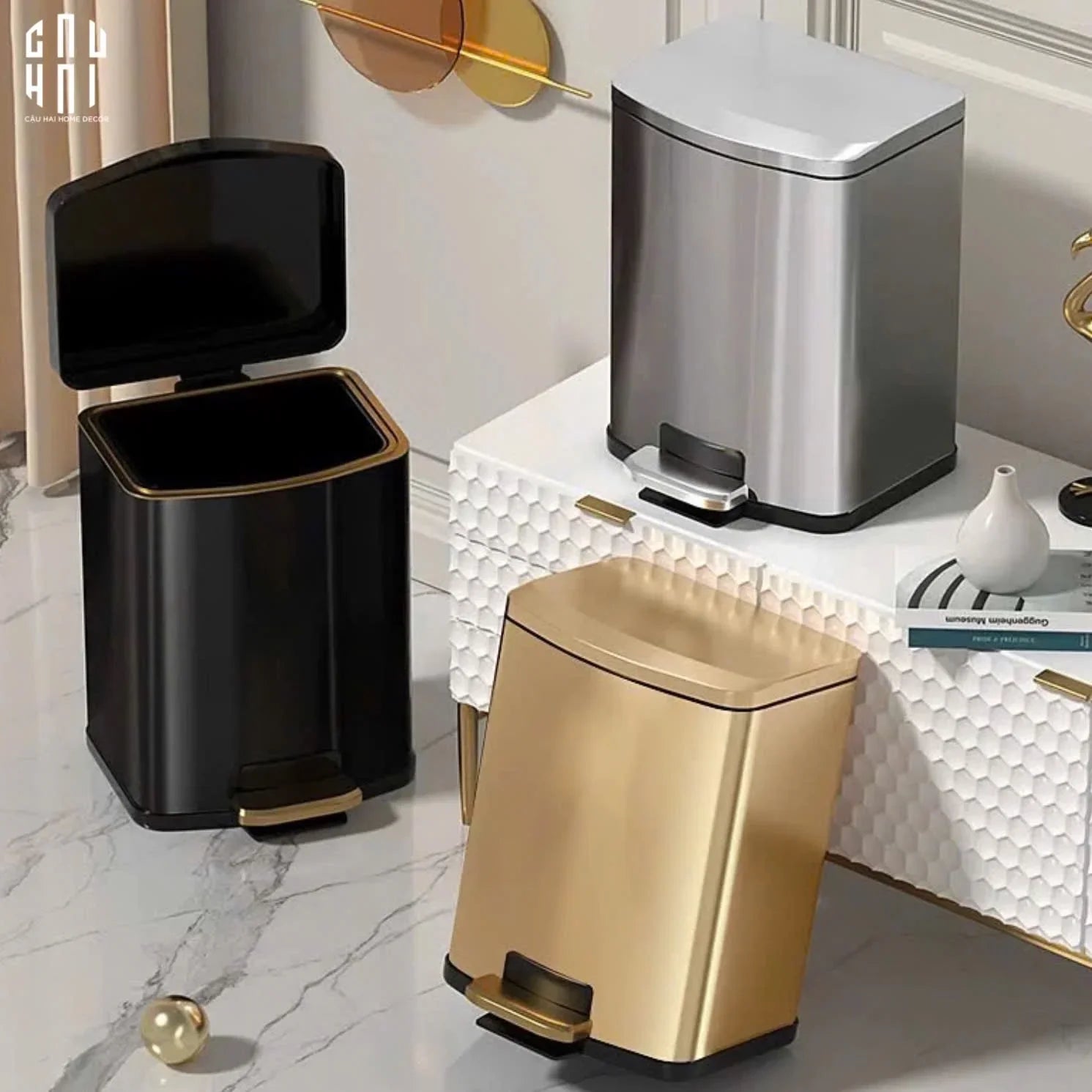 THÙNG RÁC 20L CAO CẤP GOLDEN ELITE PREMIUM-CẬU HAI HOME DECOR