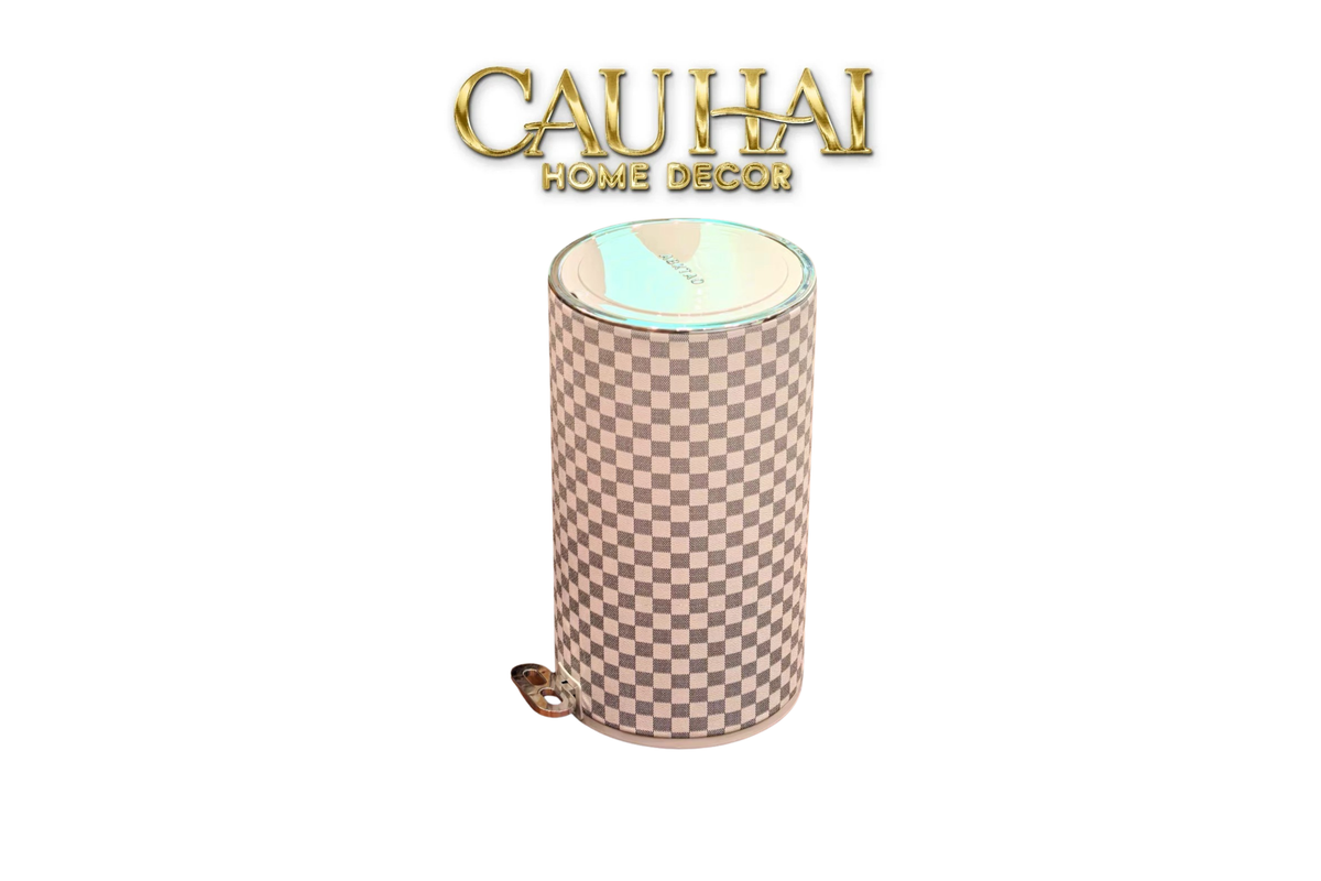 Thùng Rác Bọc Da Cao Cấp 15L - Damier Blanc L Class Trash Bin-CẬU HAI HOME DECOR