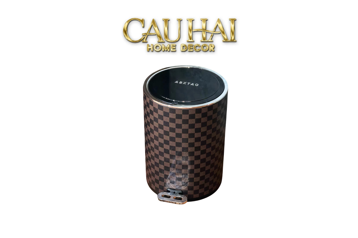 Thùng Rác Bọc Da Cao Cấp 15L - Damier Ebene L Class Trash Bin-CẬU HAI HOME DECOR