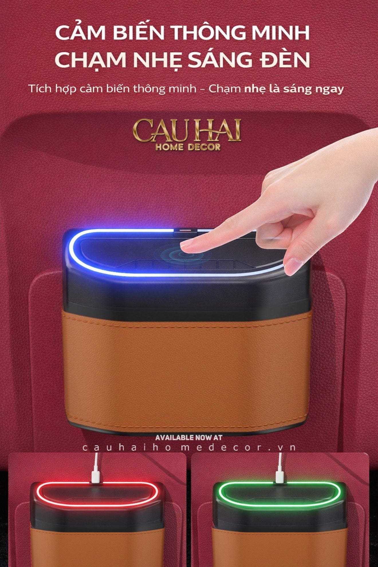 Thùng Rác Bọc Da Car Mini Bin - Cognac-CẬU HAI HOME DECOR