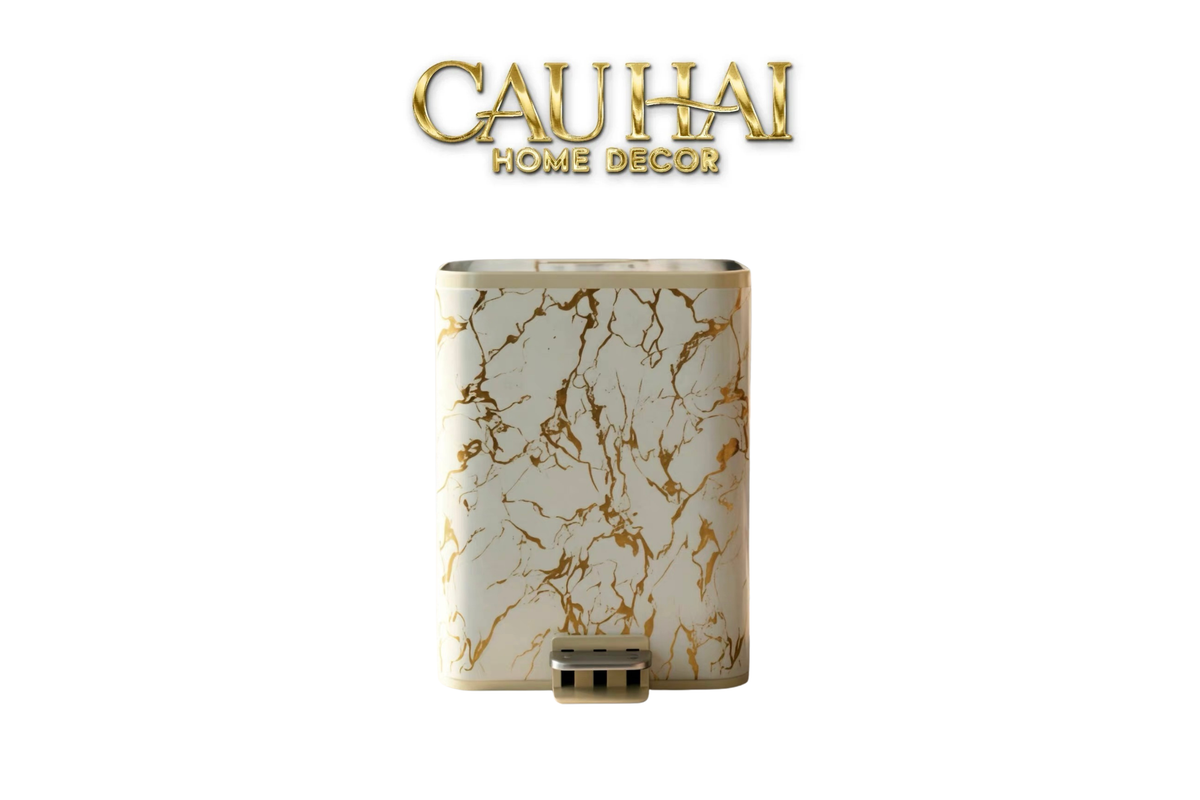 Thùng Rác Bọc Da Đạp Chân Thép Marble Silencieux Ivory 25L-CẬU HAI HOME DECOR