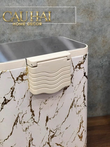 Thùng Rác Bọc Da Đạp Chân Thép Marble Silencieux Ivory 25L-CẬU HAI HOME DECOR
