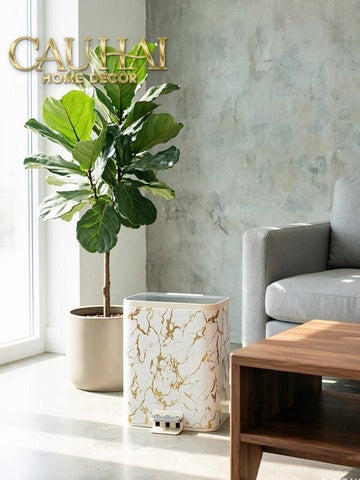 Thùng Rác Bọc Da Đạp Chân Thép Marble Silencieux Ivory 25L-CẬU HAI HOME DECOR