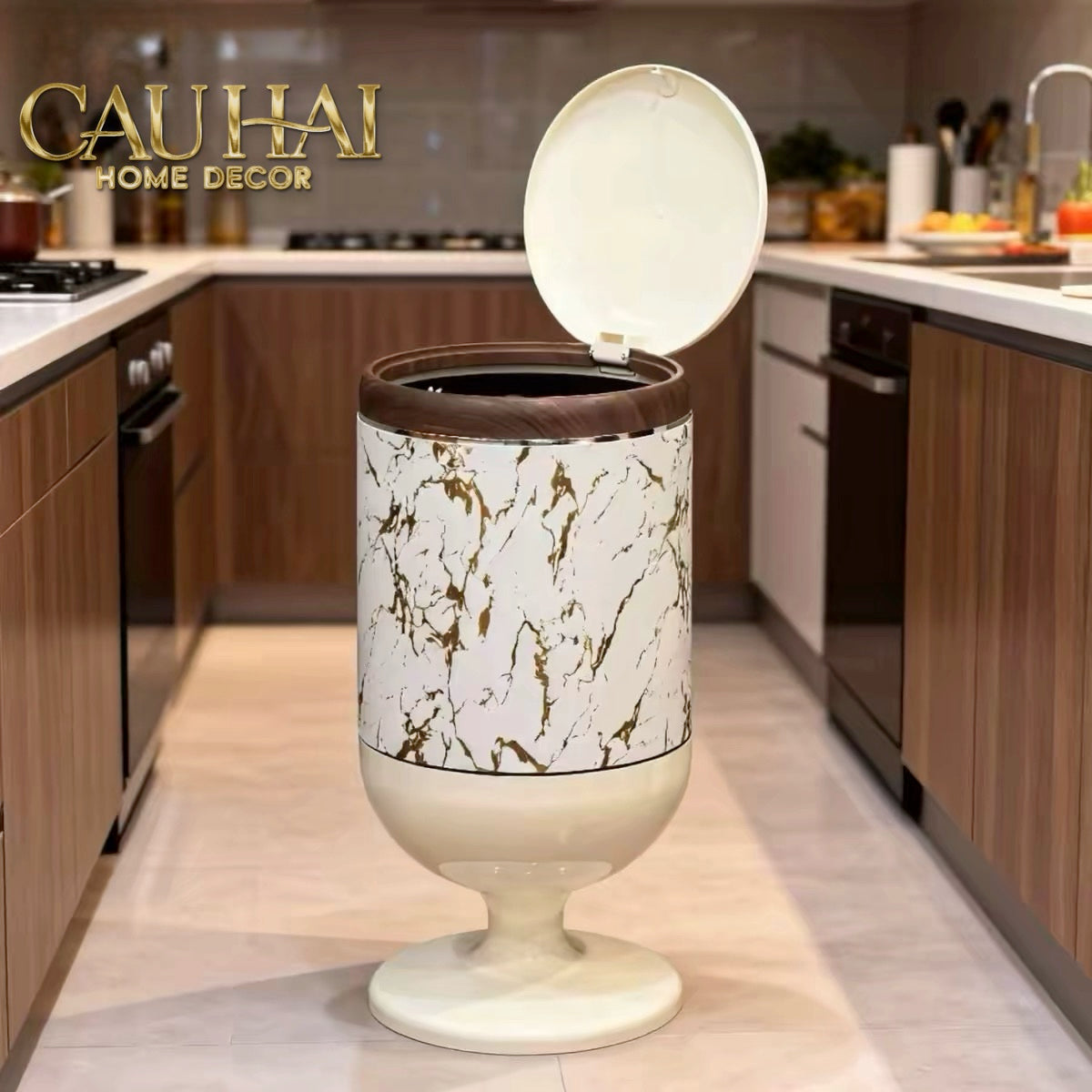 Thùng Rác Bọc Da Vân Đá Marble Pedestal Silencieux 20L-Thùng Rác-CẬU HAI HOME DECOR