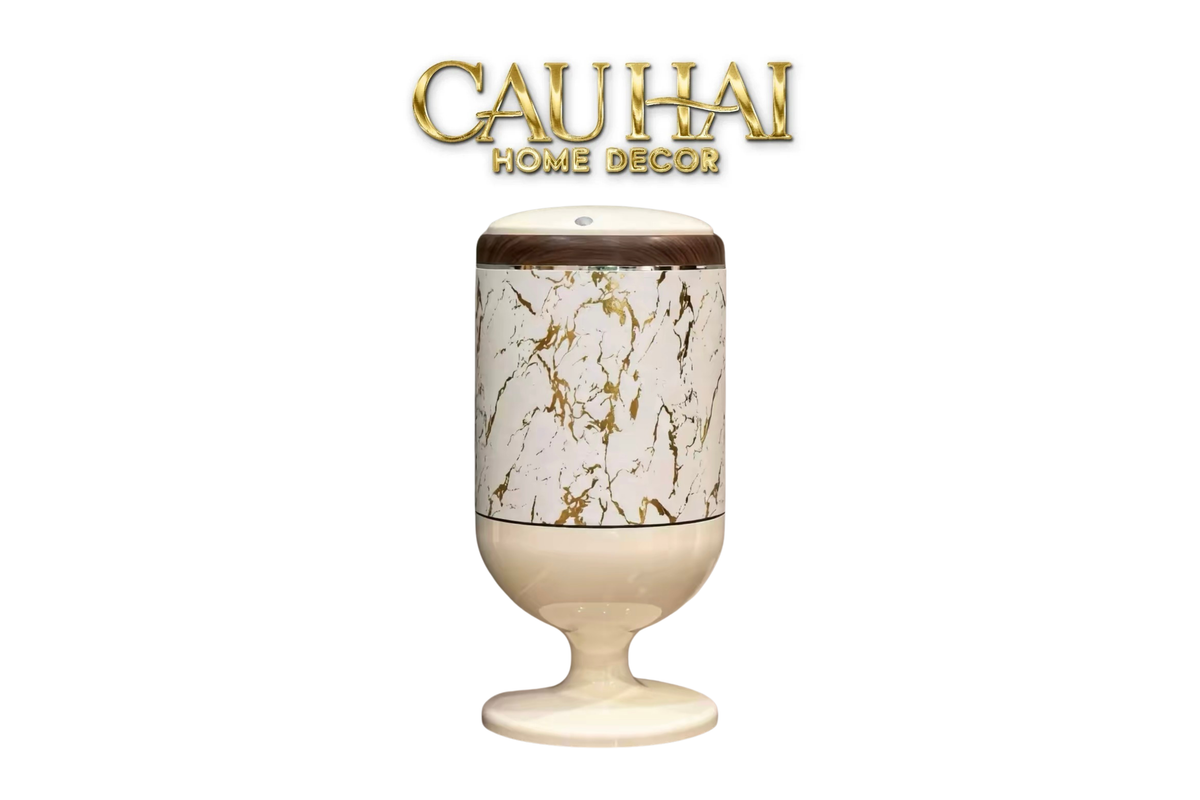 Thùng Rác Bọc Da Vân Đá Marble Pedestal Silencieux 20L-Thùng Rác-CẬU HAI HOME DECOR