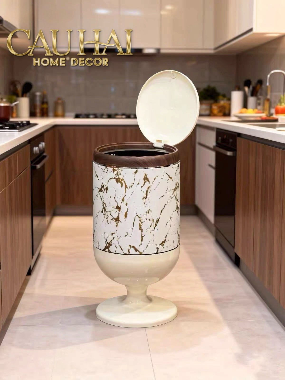 Thùng Rác Bọc Da Vân Đá Marble Pedestal Silencieux 20L-Thùng Rác-CẬU HAI HOME DECOR