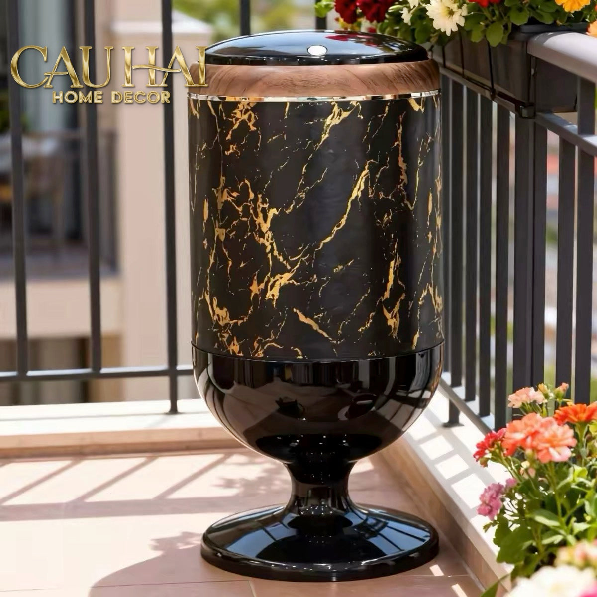Thùng Rác Bọc Da Vân Đá Marble Pedestal Silencieux 20L-Thùng Rác-CẬU HAI HOME DECOR