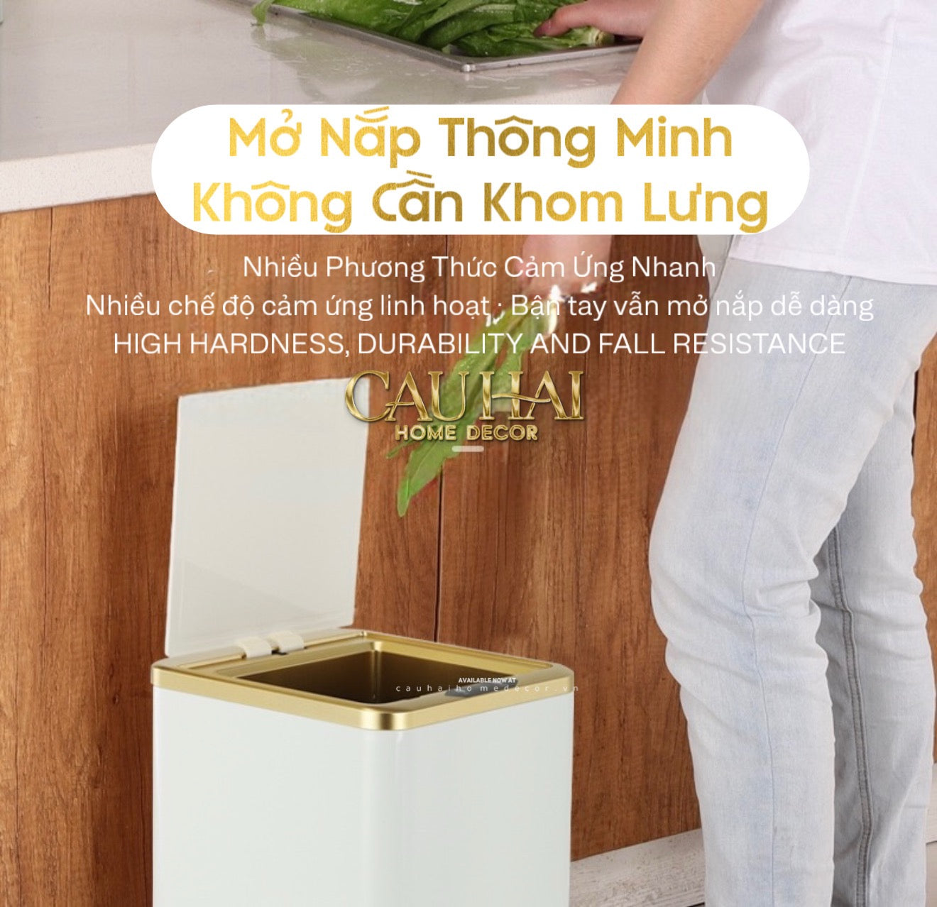 Thùng Rác Cảm Biến Vuông - Gold Ligne Hybrid Trash Cans 15L-CẬU HAI HOME DECOR