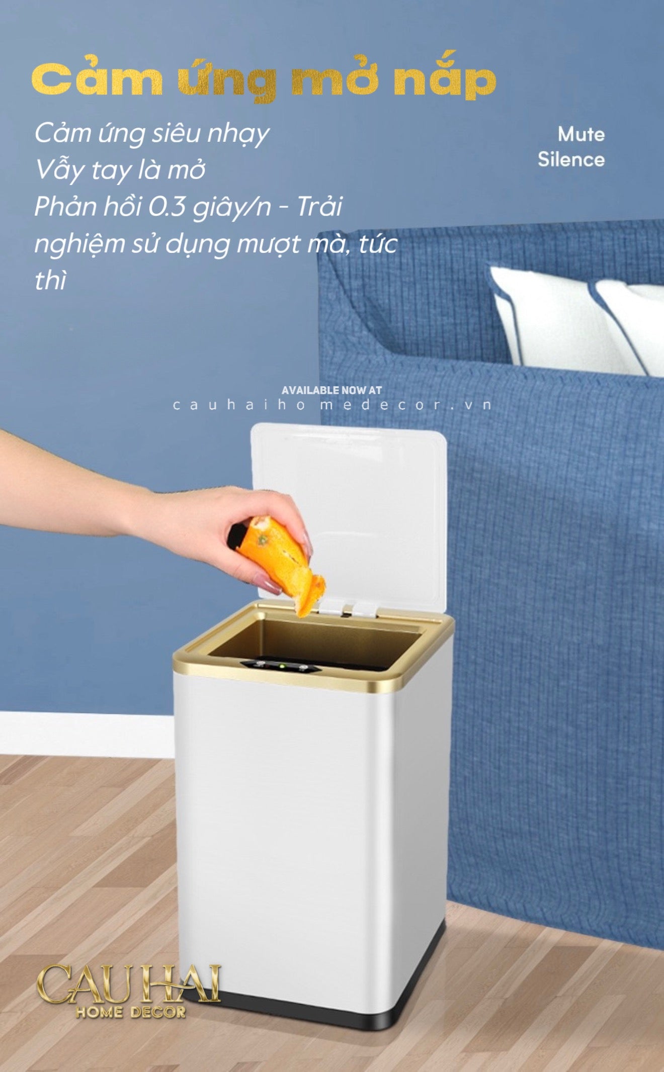 Thùng Rác Cảm Biến Vuông - Gold Ligne Hybrid Trash Cans 15L-CẬU HAI HOME DECOR