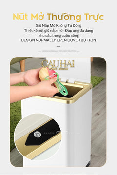 Thùng Rác Cảm Biến Vuông - Gold Ligne Hybrid Trash Cans 15L-CẬU HAI HOME DECOR