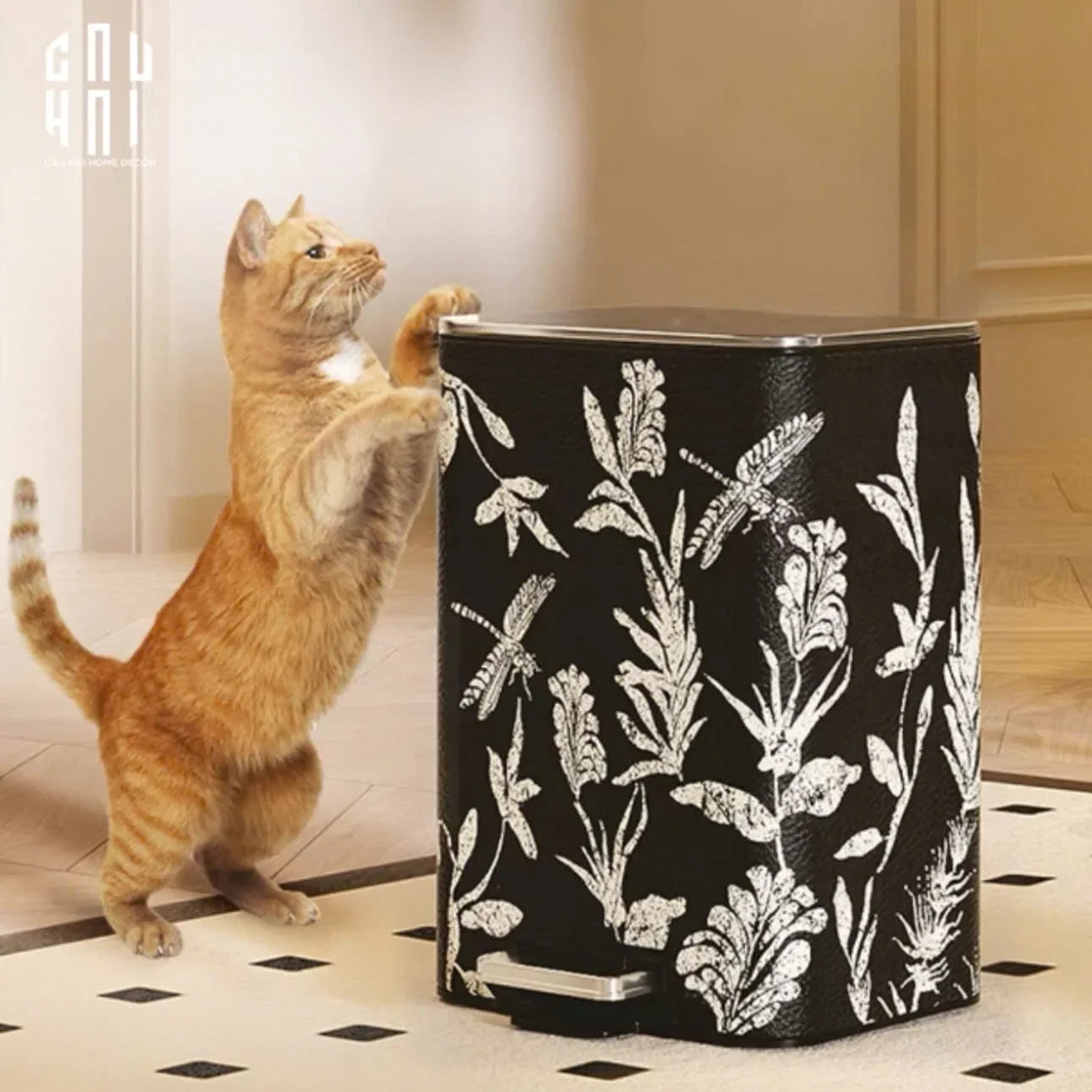 Thùng Rác Cao Cấp Bọc Da Dragonfly 15L-CẬU HAI HOME DECOR