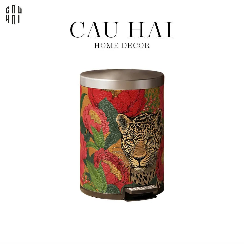 THÙNG RÁC DA CRIMSON LEOPARD JUNGLE D.O 14L-CẬU HAI HOME DECOR