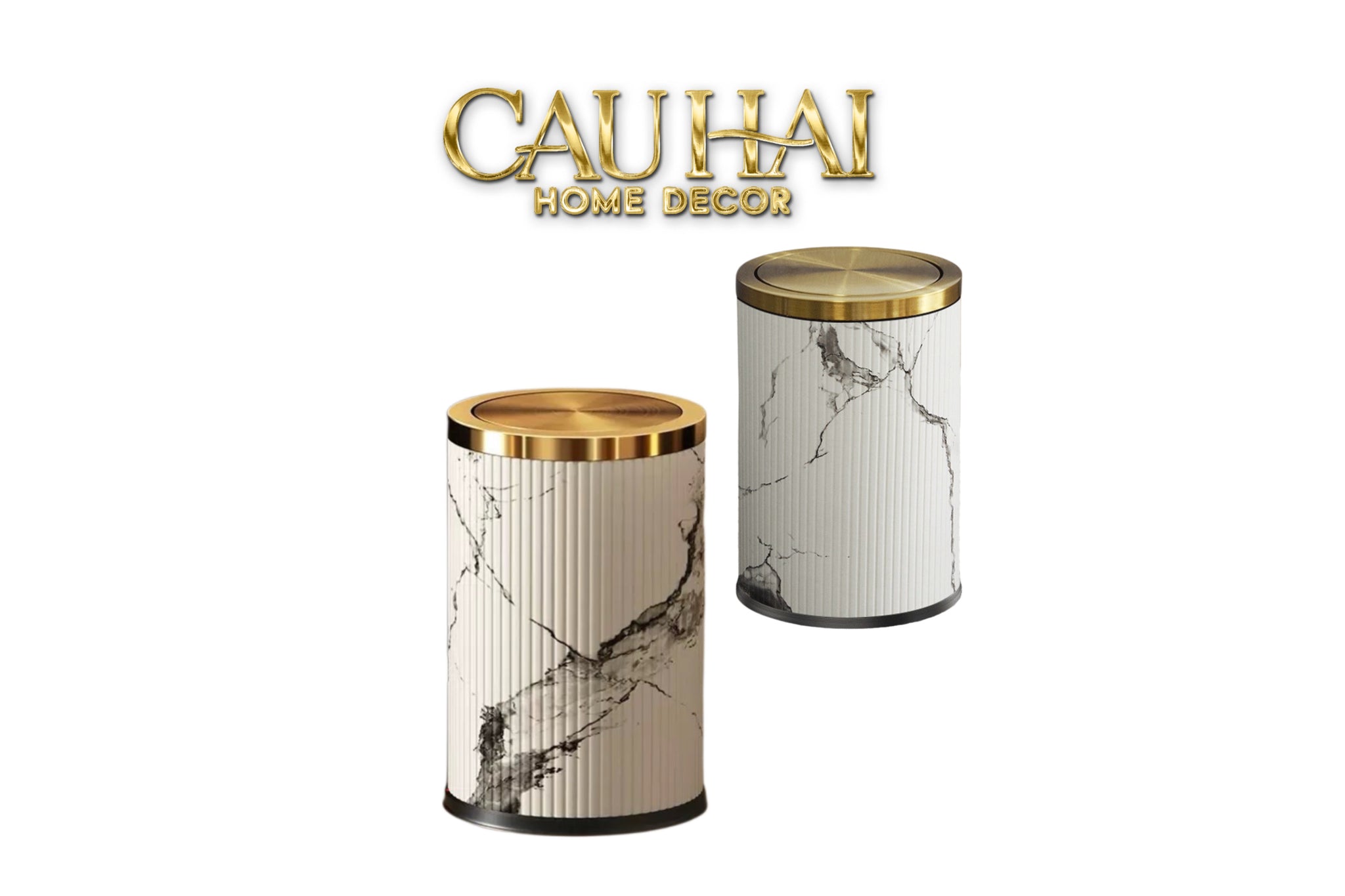 Thùng Rác Da Vân Đá Marble Prime Minimal Desk Trash Cans 9L 20x31-CẬU HAI HOME DECOR