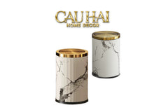 Thùng Rác Da Vân Đá Marble Prime Minimal Desk Trash Cans 9L 20x31-CẬU HAI HOME DECOR