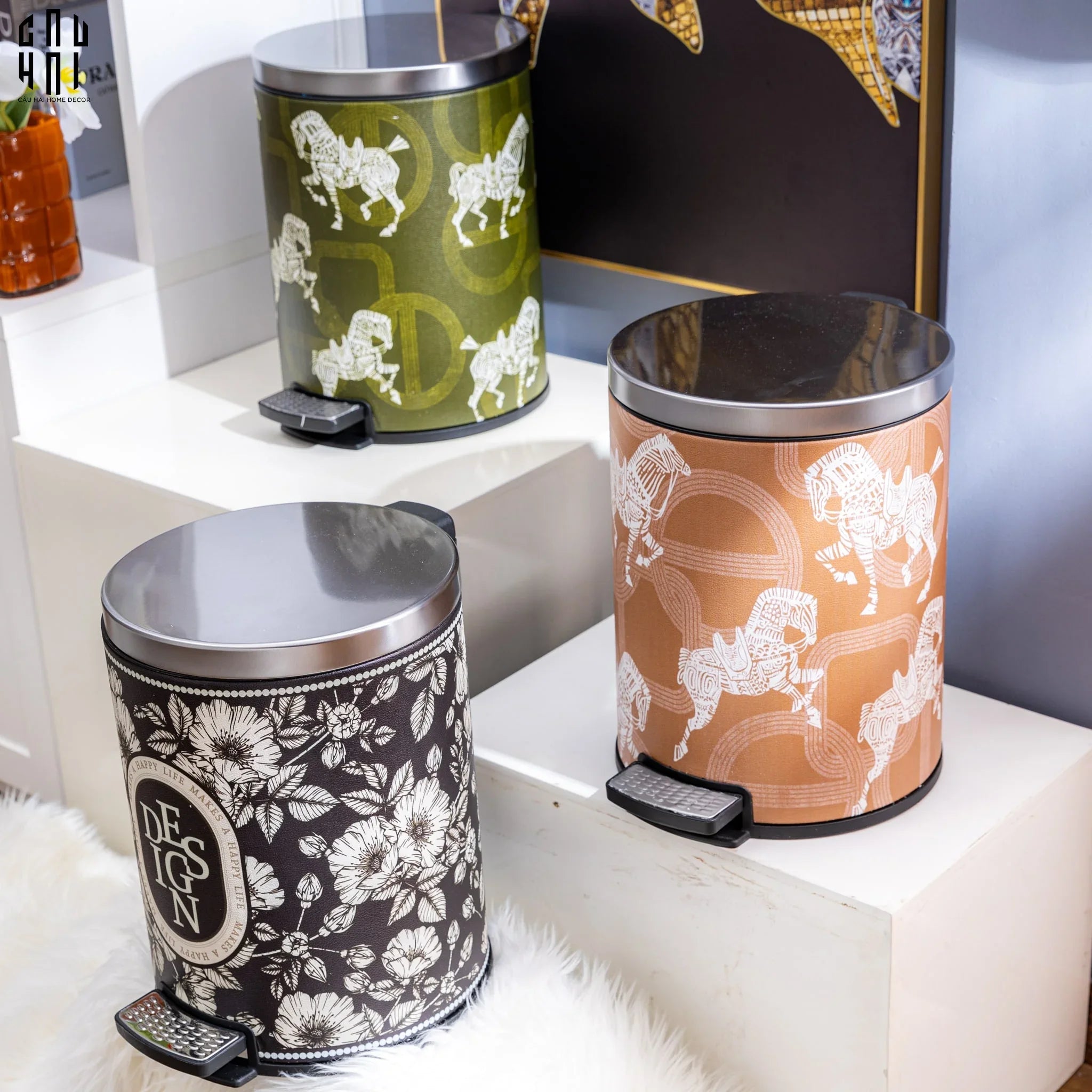 THÙNG RÁC DA WHITE HORSE 14L - GREEN-CẬU HAI HOME DECOR