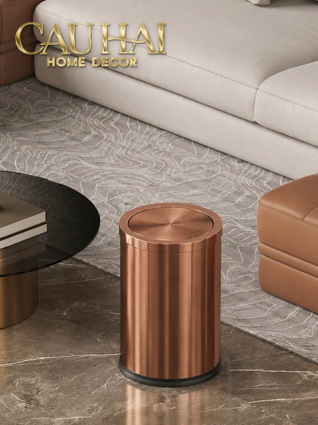 Thùng Rác Inox Monolith Bronze Trash Cans 9L 20x31-Thùng Rác-CẬU HAI HOME DECOR