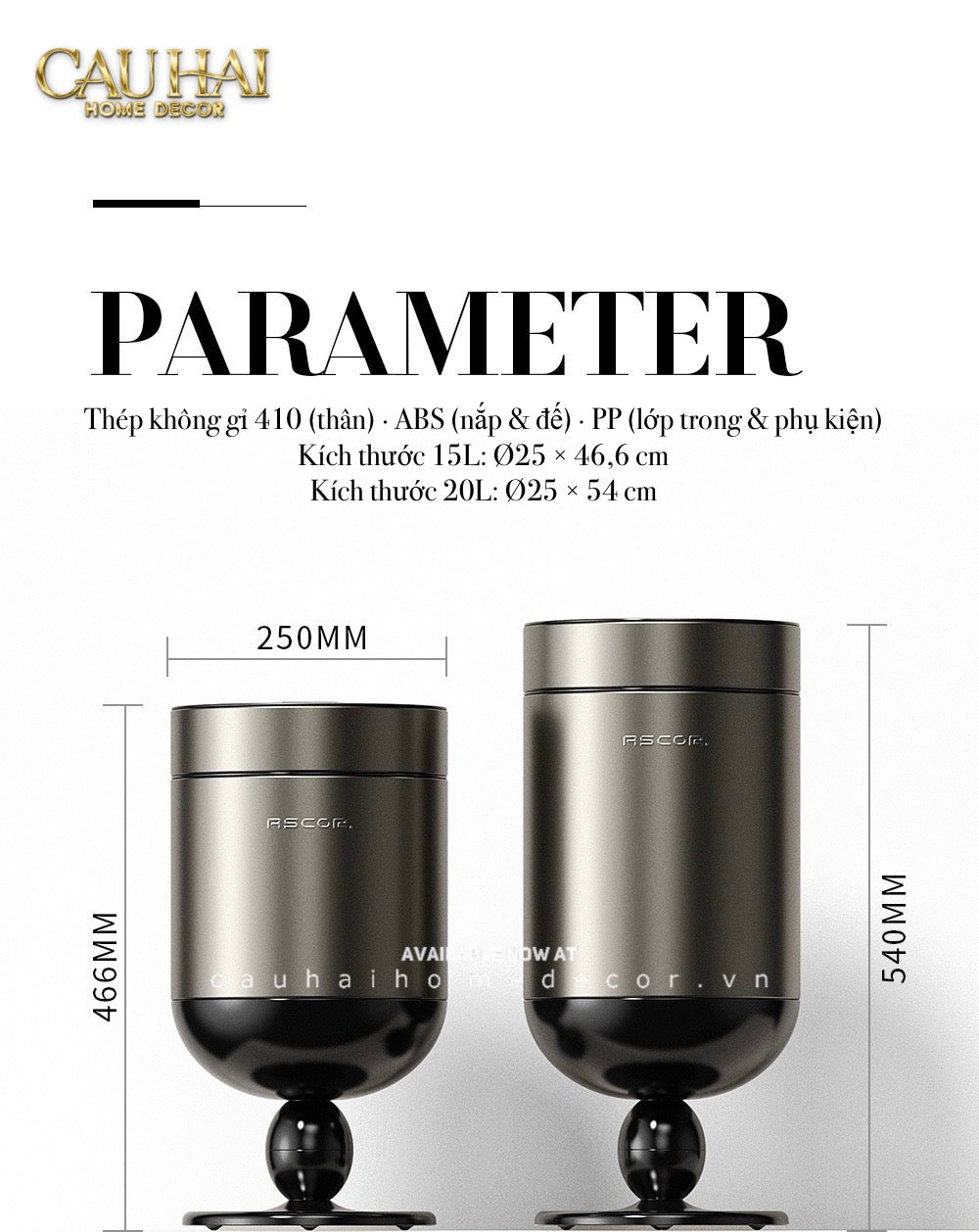 Thùng Rác Titanium Goblet Stainless Steel Modernist Trash Cans 20L 25x54-CẬU HAI HOME DECOR