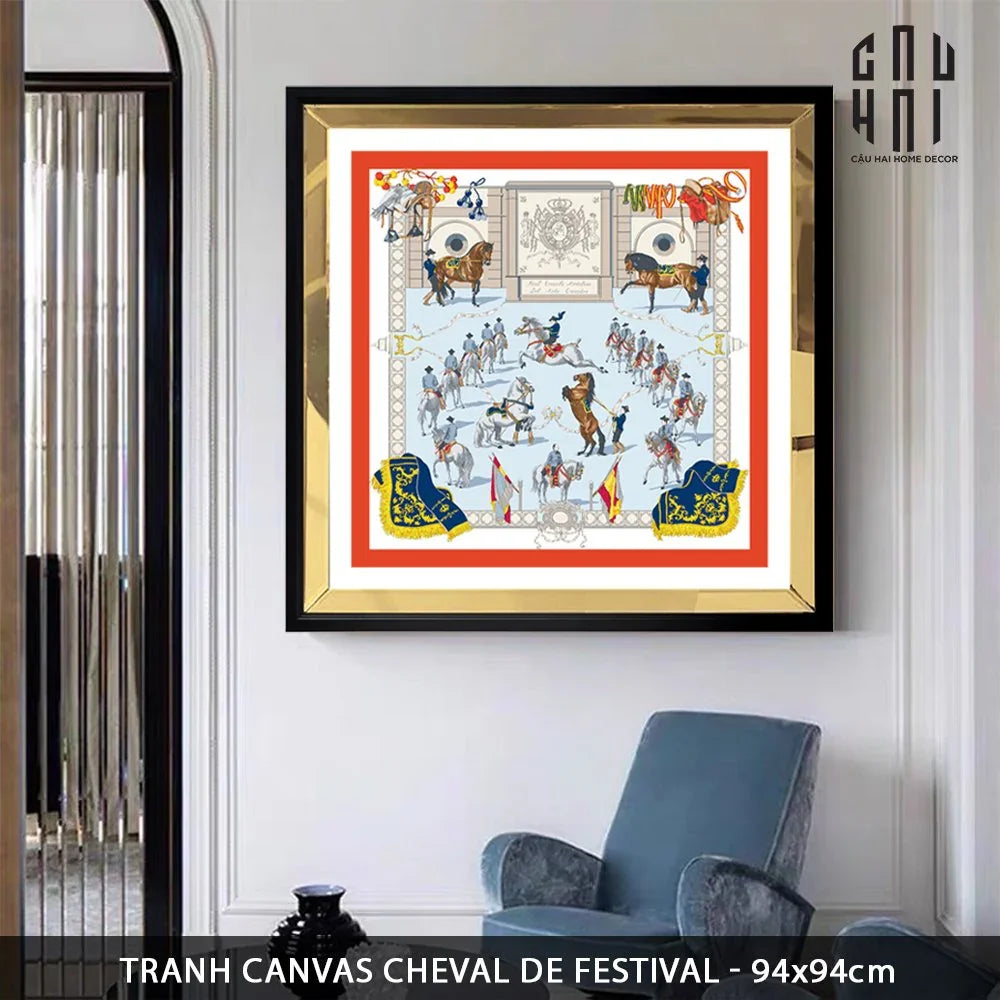 TRANH CANVAS CHEVAL DE FESTIVAL 94X94CM - VIỀN GỖ CÓ KÍNH-CẬU HAI HOME DECOR