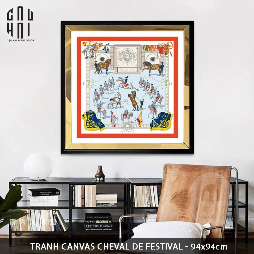 TRANH CANVAS CHEVAL DE FESTIVAL 94X94CM - VIỀN GỖ CÓ KÍNH-CẬU HAI HOME DECOR