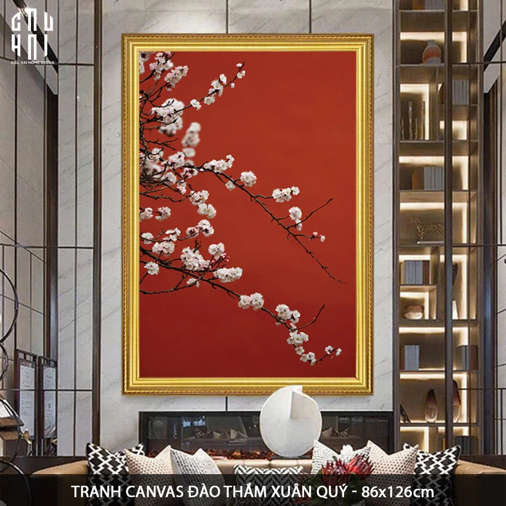 TRANH CANVAS ĐÀO THẮM XUÂN QUÝ 80X120CM-CẬU HAI HOME DECOR