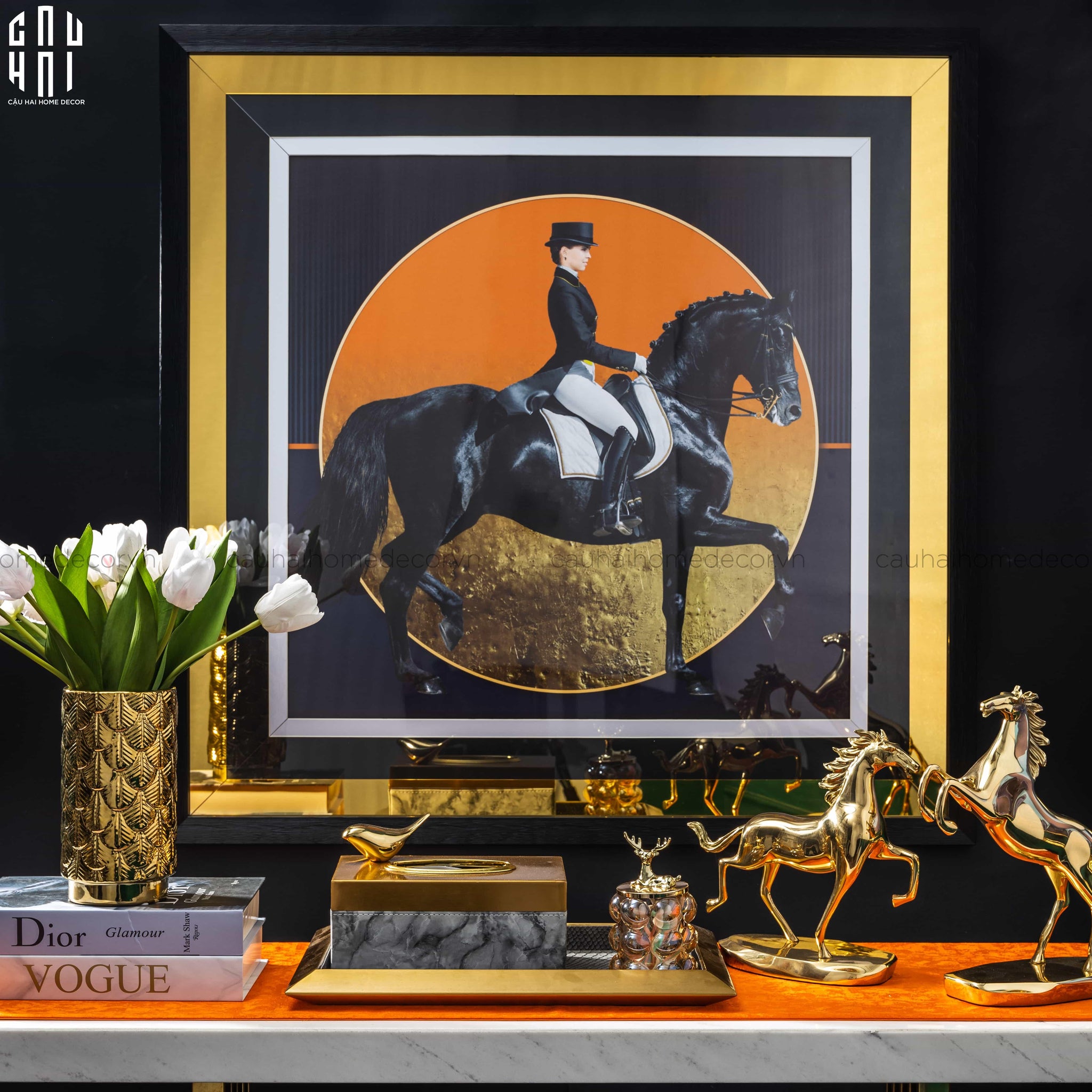 TRANH CANVAS GOLDEN DARKNIGHT 95X95CM - KHUNG GỖ CÓ KÍNH-CẬU HAI HOME DECOR