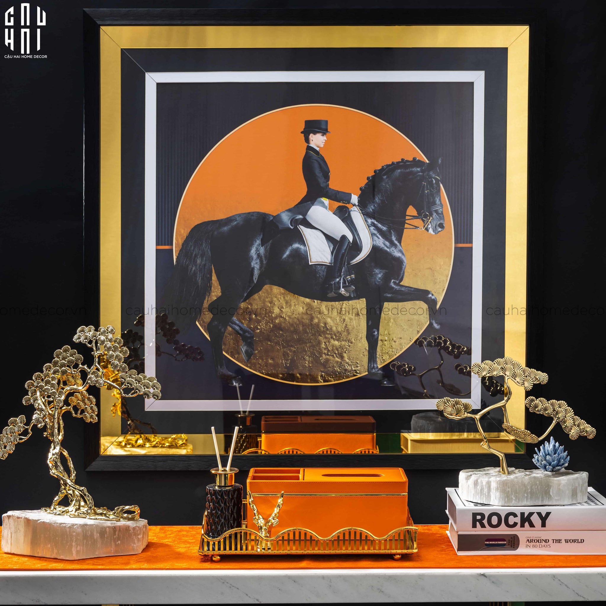 TRANH CANVAS GOLDEN DARKNIGHT 95X95CM - KHUNG GỖ CÓ KÍNH-CẬU HAI HOME DECOR