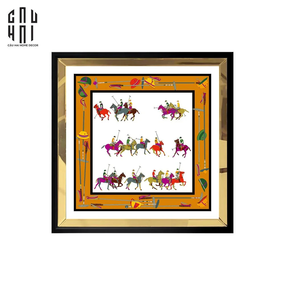 TRANH CANVAS RACING HORSE 94X94CM - VIỀN GỖ CÓ KÍNH-CẬU HAI HOME DECOR