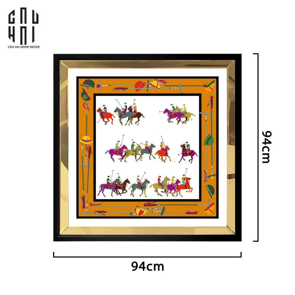 TRANH CANVAS RACING HORSE 94X94CM - VIỀN GỖ CÓ KÍNH-CẬU HAI HOME DECOR