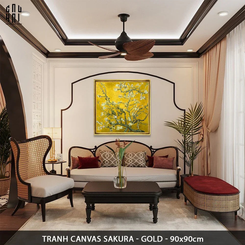 TRANH CANVAS SAKURA YELLOW - KHUNG CỔ ĐIỂN-CẬU HAI HOME DECOR