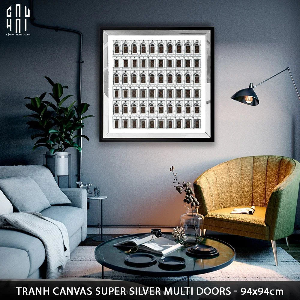 TRANH CANVAS SUPER SILVER MULTI DOORS 94X94CM - KHUNG GỖ VIỀN KÍNH-CẬU HAI HOME DECOR