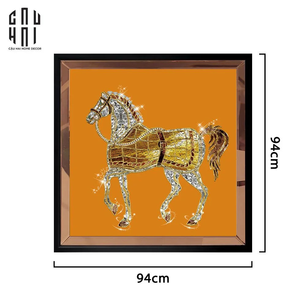 TRANH CANVAS TREO TƯỜNG SHINING H CHEVAL BLING BLING 94X94 CM - KHUNG GỖ VIỀN KÍNH-CẬU HAI HOME DECOR
