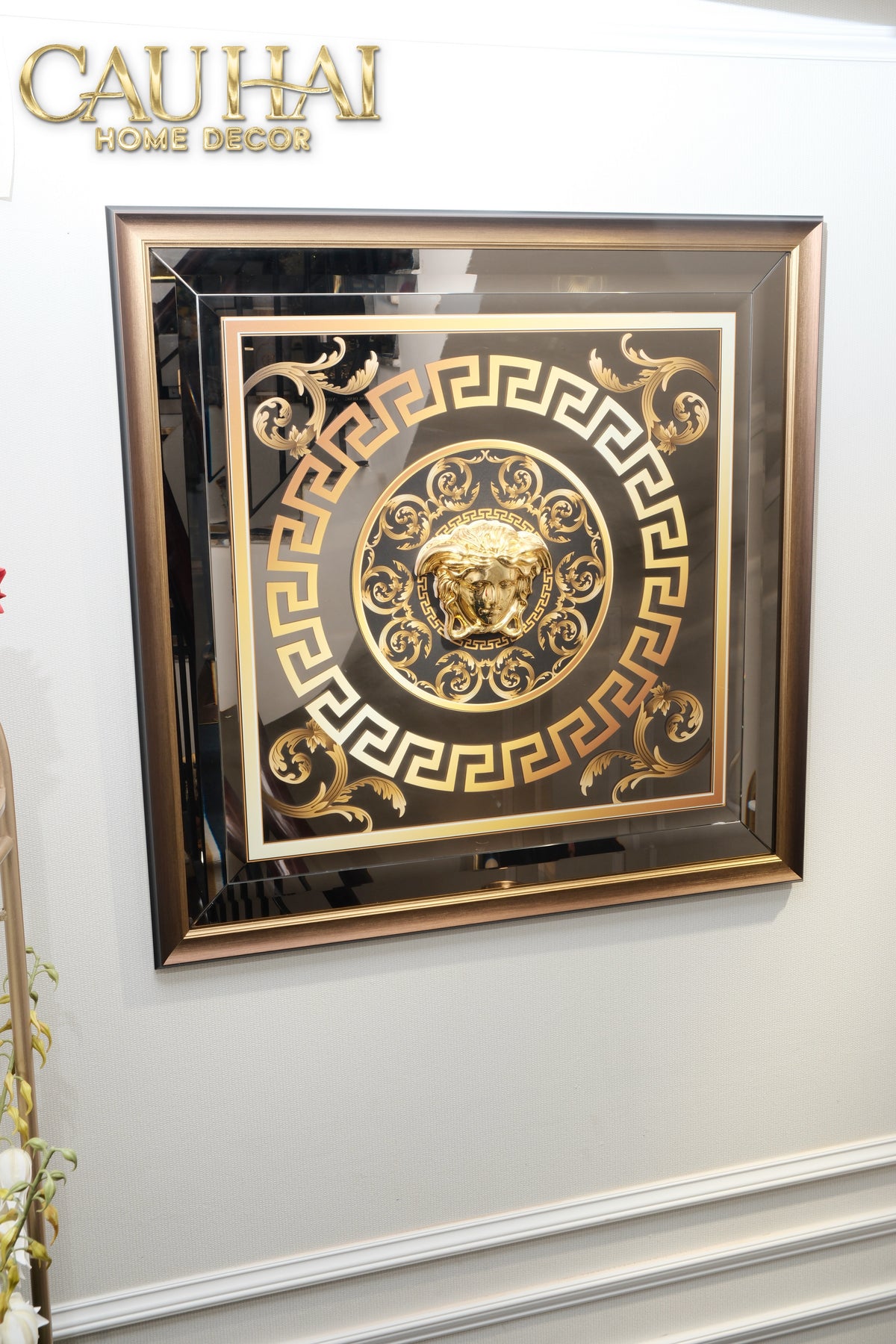 Tranh Gương Miroir Haute Joaillerie - Barocco Nero UV Medusa Iconic 90x90-TRANH TREO TƯỜNG-CẬU HAI HOME DECOR